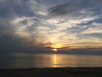 Scenic view of sea against dramatic sky