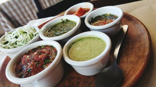 Close-up of served food on table