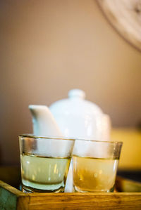 Close-up of tea in glass on table