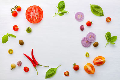 High angle view of fruits on table