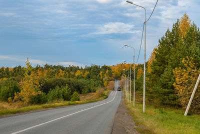 Road amidst plants and trees against sky