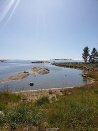 Scenic view of lake against clear sky