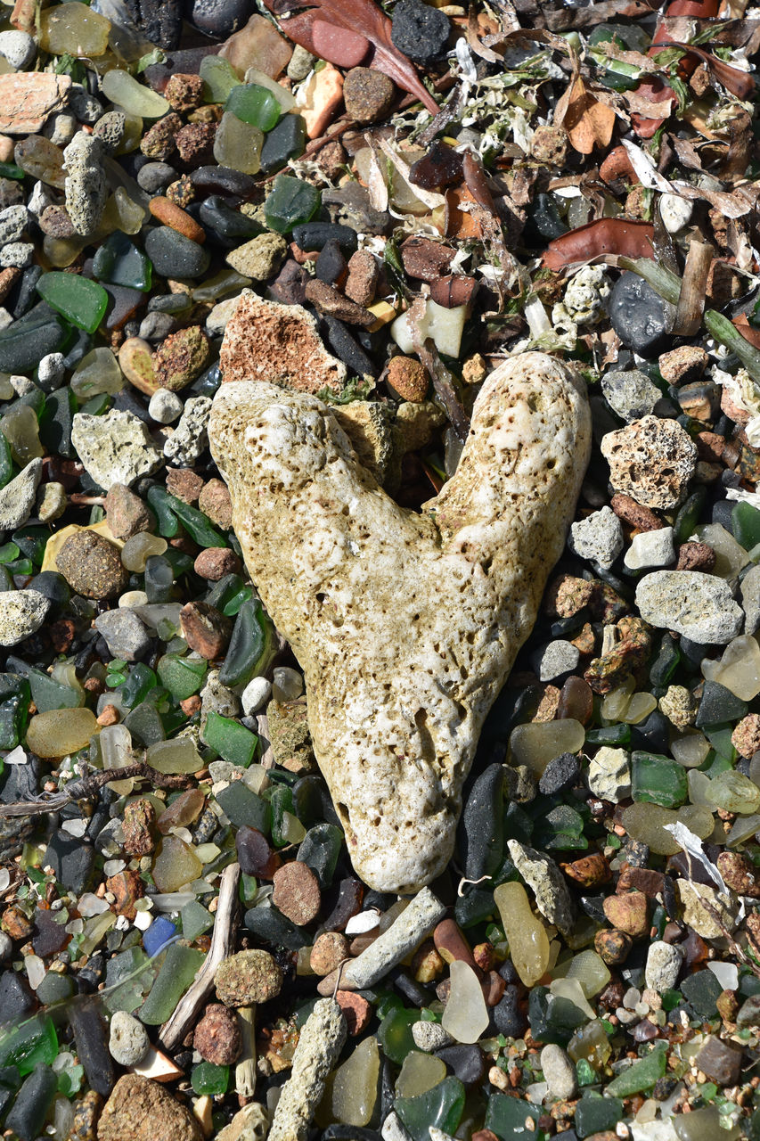 heart shape, nature, rock, day, high angle view, stone, leaf, love, positive emotion, land, no people, pebble, plant part, emotion, wildlife, outdoors, autumn, sunlight, field, soil, directly above, close-up, flower, plant