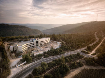 High angle view of road against sky