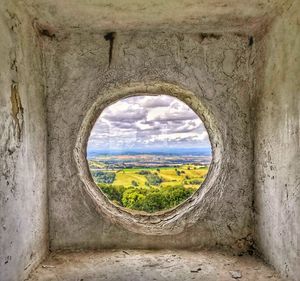 Trees seen through arch window