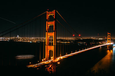 View of suspension bridge at night