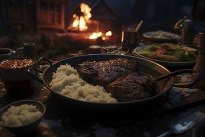 Close-up of food on barbecue grill