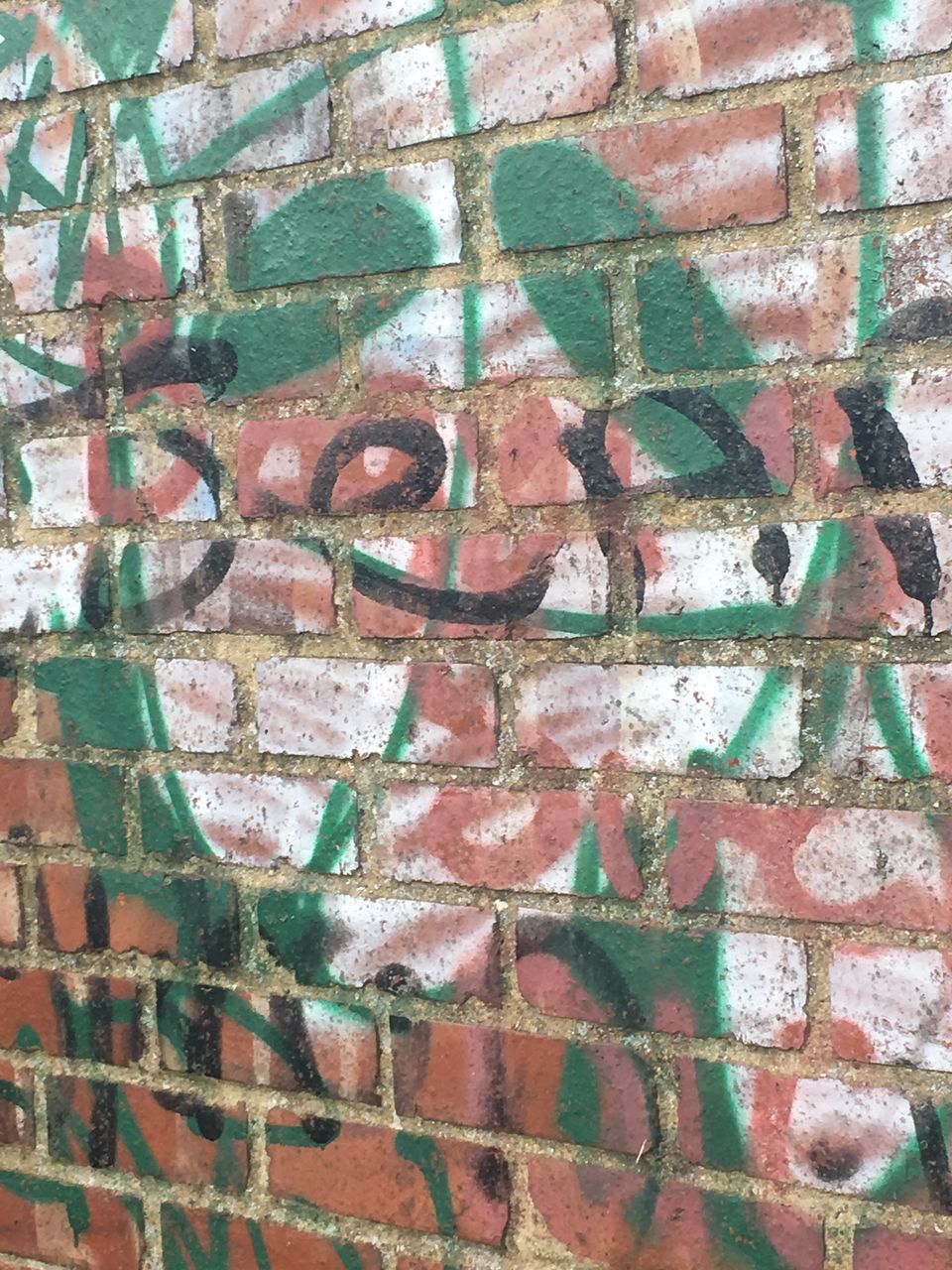 CLOSE-UP OF GRAFFITI ON BRICK WALL