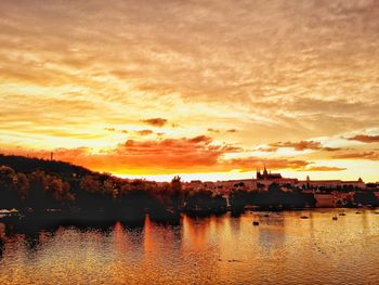 Scenic view of river against sky during sunset