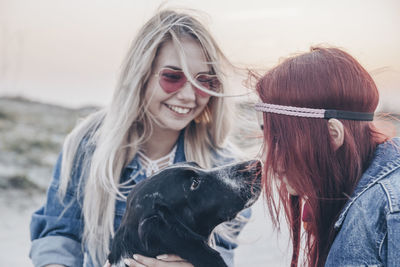 Portrait of woman with dog