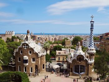 High angle view of buildings in city