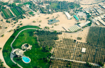 High angle view of buildings in city