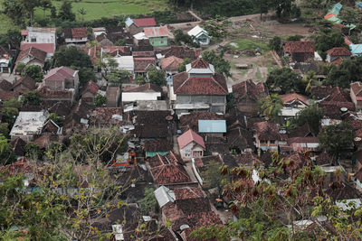 High angle view of buildings in town