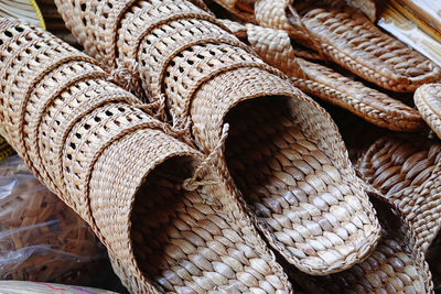 High angle view of wicker baskets for sale in market