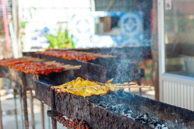 Traditional thai chicken barbecue with curcuma powder herb for halal food in south of thailand.