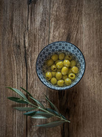High angle view of fruits in bowl on table
