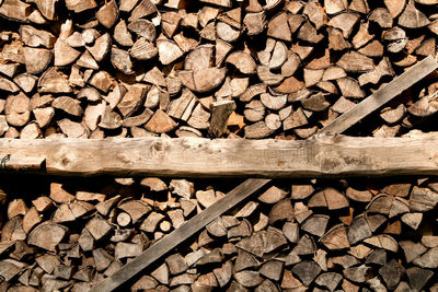 Close-up of stack of firewood