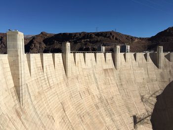 High angle view of dam against clear sky