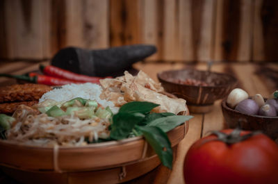 Close-up of fruits in plate on table