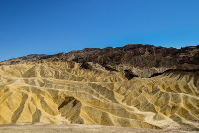 Scenic view of desert against clear blue sky