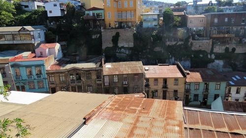 High angle view of buildings in city