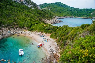 High angle view of greek beach from corfu