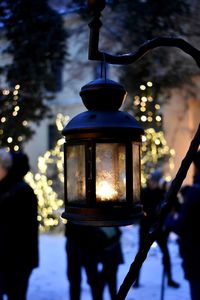 Close-up of illuminated lantern at night