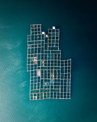 High angle view of building against blue sky