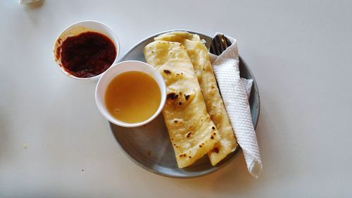 High angle view of food in plate