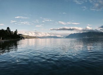 Scenic view of lake against sky at sunset