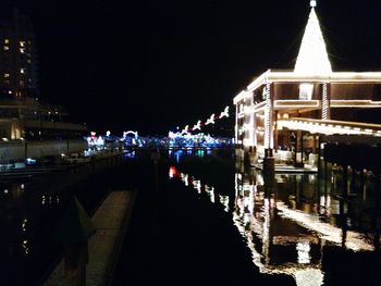 Illuminated buildings at night