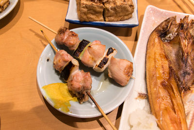 High angle view of food in plate on table