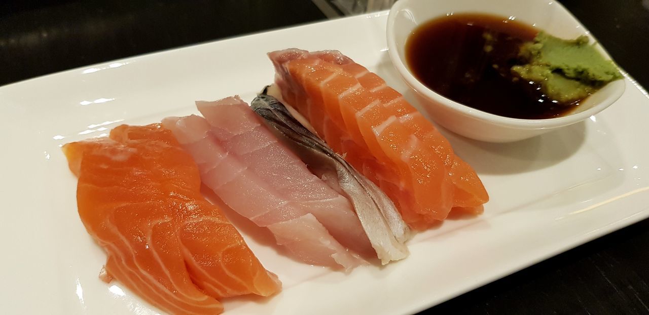 food, food and drink, plate, freshness, healthy eating, asian food, japanese food, indoors, seafood, ready-to-eat, still life, fish, no people, wellbeing, serving size, rice, close-up, sushi, salmon - seafood, table, sashimi, tray, caviar