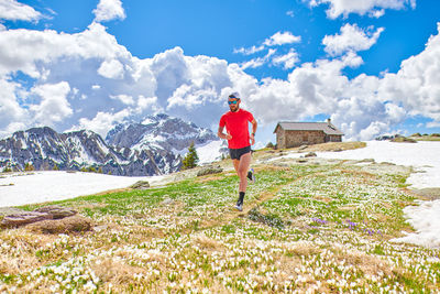 Marathon window runner trains in the mountains in altitude