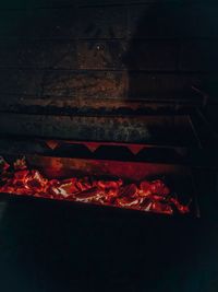 Close-up of bonfire on barbecue grill