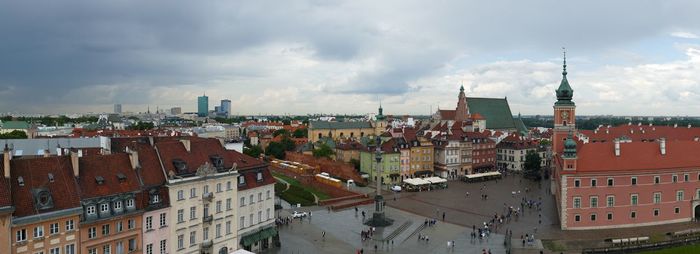 High angle view of buildings in city