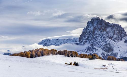 Scenic view of snowcapped mountains against sky