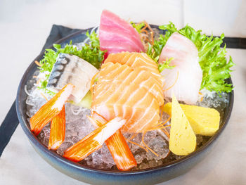 Close-up of seafood served in plate