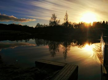 Scenic view of sunset over lake