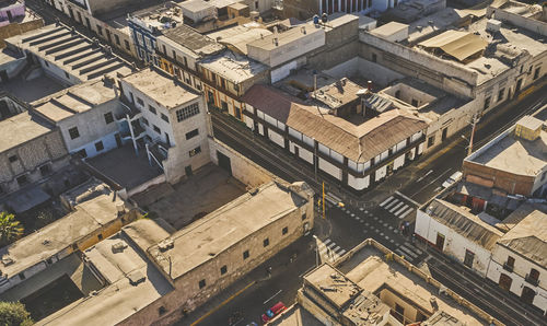 Aerial view of single street intersection in arequipa, peru