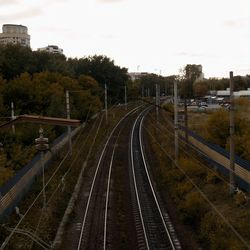 High angle view of railroad tracks against sky