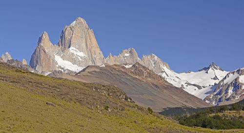 The patagonian andes along a mountain valley in los glaciares national park in argentina