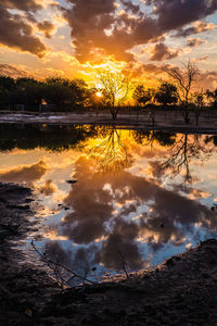 Scenic view of lake against sky during sunset