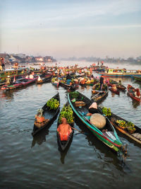 High angle view of boats in river