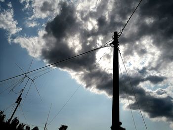 Low angle view of electricity pylon against sky