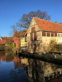 Reflection of houses in water