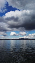 Scenic view of sea against storm clouds