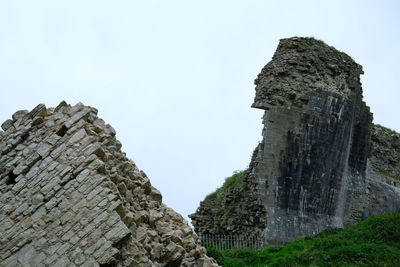 Low angle view of rocks against clear sky