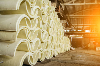 Stack of pipes in factory