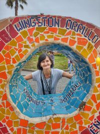 High angle view of woman swimming in pool